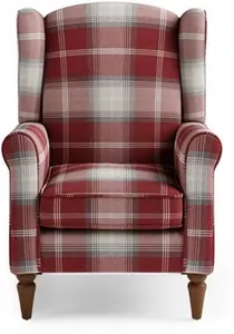 Dunelm Oswald Check Wingback Armchair, Country, Red Oswald Wingback, Textured Weave Fabric