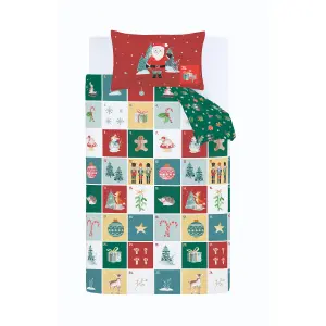 Catherine Lansfield Christmas Advent Calendar Reversible Double Duvet Cover Set with Pillowcases Red