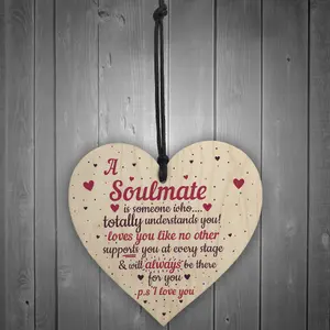 Red Ocean My Soulmate I Love You Wooden Heart Plaque Anniversary Birthday Gifts For Him For Her