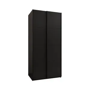 Stylish Black Sliding Door Wardrobe W1100mm H2450mm D640mm with Black Steel Handles