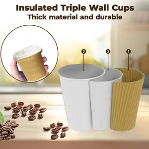 ECONX 8oz Takeaway Coffee Cups with White Lids Triple Walled Insulated Disposable Ripple Coffee Cups (Pack of 100)