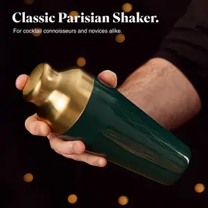 VonShef Cocktail Shaker Set Green/Gold, 550ml Parisian Shaker, 6pc Home Bar & Bartender Set - Strainer, Muddler, Jigger & Gift Box