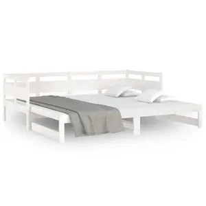 Berkfield Pull-out Day Bed White Solid Wood Pine 2x(90x190) cm