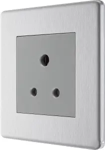 BG FBS29G Flatplate Screwless 5A, Unswitched Socket Round Pin Brushed Steel