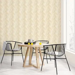 Galerie Organic Textures Beige Chevron Wood Textured Wallpaper