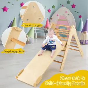 Costway Wooden Climbing Triangle Ladder Toddlers Climbing Toy w/ Reversible Ramp