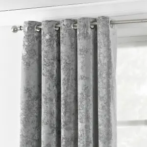 Paoletti Silver Verona Crushed Velvet Eyelet Curtain Pair (W) 117cm x (L) 183cm