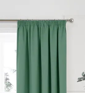 Home Curtains Woven Blockout 65w" x 54d" (165x137cm) Green Pencil Pleat Curtains (PAIR)