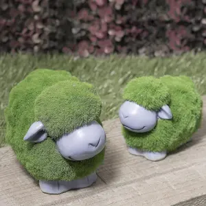 SA Products Green Sheep Ornament Set - Made from Durable Resin - Soft Grass Coat