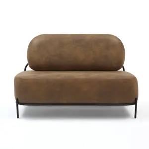 2 Seater Loveseat Small Sofa in Brown Faux Leather Suede Fabric