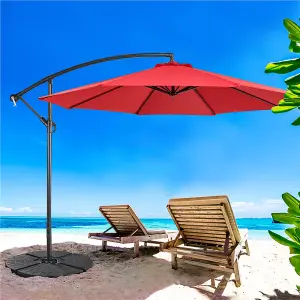 Yaheetech Red 3m Patio Offset Umbrella Outdoor Parasol with Crank