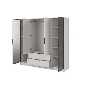 Kelly 206cm Hinged Wardrobe in Luxurious Cashmere - Spacious Storage with Glass Accents