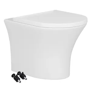 Rimless Wall Hung Toilet & Soft Close Seat with Viva Concealed Cistern Frame Set - Matt Black Round Button Flush Plate