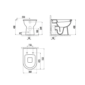 Bubly Bathrooms™ D Shape Back to Wall Toilet with 500mm WC Unit & Universal Concealed Cistern - Black Dual Flush Push Button