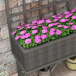 Outsunny Wood Raised Planter w/ Trellis Drain Holes Elevated Garden Bed Grey