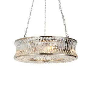 Luminosa Vittoria Pendant Ceiling Light Bright Nickel Plate, Crystal And Clear Glass