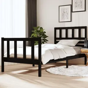 vidaXL Bed Frame without Mattress Black Single Solid Wood