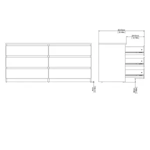 Naia Wide Chest of 6 Drawers (3+3) in White High Gloss