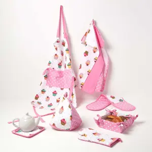 Homescapes Cotton Cupcakes Pink Blue Double Oven Glove