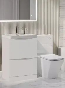 800mm High Gloss White Floor Standing Bathroom Smile Vanity Unit Soft Close Drawer With Ceramic Basin