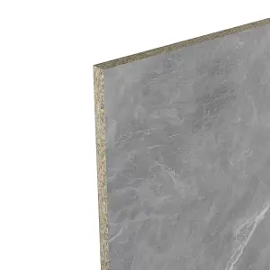 GoodHome Algiata Polished Grey Marble effect Laminated chipboard Back panel, (H)600mm (W)3000mm (T)8mm