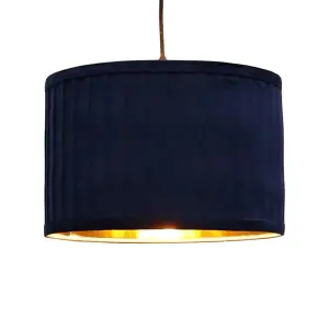 First Choice Lighting Set of 2 Sundance Navy Blue Velvet Pleated 30cm Lamp Shades with Gold Inner