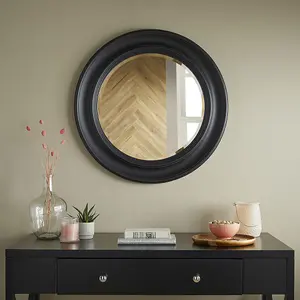 Wall Mirror Hamilton Round Shape with Black Frame - H 66cm W 66cm D 3cm for Hanging In Bedroom or Living Room