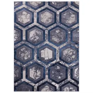 Hexagon Geometric Modern Abstract Cotton Backing Easy to Clean Rug for Living Room Bedroom and Dining Room-80cm X 150cm