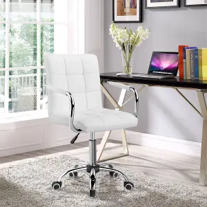 Yaheetech PU Leather Modern Office Chair with Armrests - White