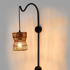 90cm H E27 Bulb Base Sand Black Twist Paper Rope Wrapped Lamp Shade Wall Lamp Wall Light