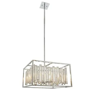 Hanging Ceiling Pendant Light Chrome & Crystal Gorgeous Modern Large Box Shade