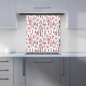 Pastel Pink Flowers Premium Glass Kitchen Splashback W600mm x H650mm