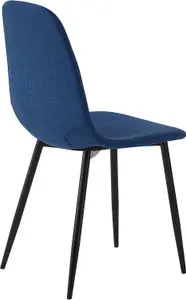 Set of 4 Blue Linen Fabric Dining Chairs with Upholstered Seat and Metal Legs-Bella