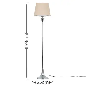 ValueLights Faulkner Modern Polished Chrome Spindle Design Floor Lamp with Beige Tapered Shade - Includes 10w LED GLS Bulb 3000K