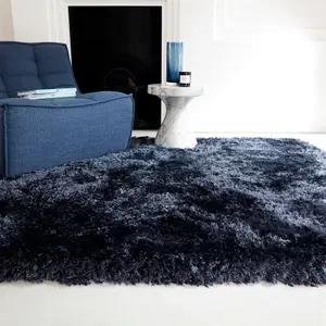 Ultra Thick Plush Shaggy Rug Dark Navy Blue Rug 200x300cm for the