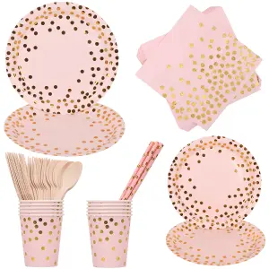 Polka Dot Party Tableware Disposable Dinnerware Set - Pink