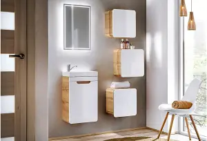 400 Vanity Unit Bathroom Cloakroom Slim 40cm Sink Wall Small Cabinet White Gloss Oak Arub