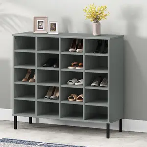 Berkfield Shoe Rack with Metal Legs Grey 95x35x87 cm Solid Wood OSLO