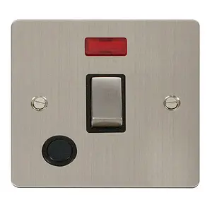 Flat Plate Stainless Steel 1 Gang 20A Ingot DP Switch With Flex With Neon - Black Trim - SE Home