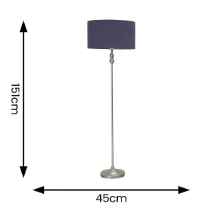 ValueLights Maggie Brushed Chrome Candlestick Floor Lamp with Navy Blue Shade with LED Bulb