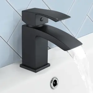 Nes Home Seirra Waterfall Bath Filler & Basin Mixer Taps & Waste Matte Black