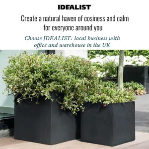 Set of 2 IDEALIST™ 50cm Large Square Planter Garden Planters, Dark Grey Reinforced Stone Flower Box, Outdoor Large Plant Pots