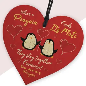 Red Ocean My Penguin Red Wooden Heart Gift For Valentines Day, Novelty Anniversary Gifts For Him Her,