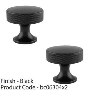 2 PACK - Knurled Flared Stem Cabinet Door Knob - 38mm Matt Black Cupboard Pull Handle