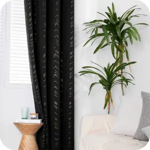 Deconovo Foil Printed Thermal Curtains 46 x 72 Inch Black 2 Panels Super Soft Ring Top Blackout Curtains for Bedroom