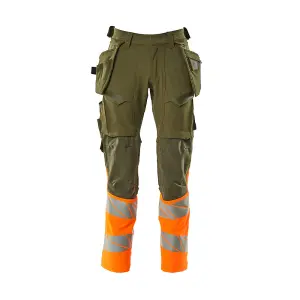 Mascot Accelerate Safe Trousers with Holster Pockets - Moss Green/Orange   (30.5) (Leg Length - Short)