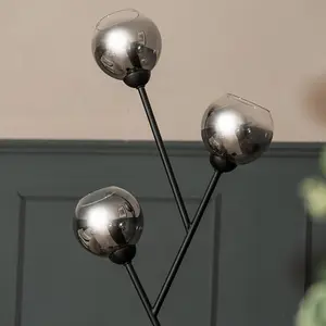 ValueLights Aria Black Metal 3 Way Standing Floor Lamp with Smoked Glass Lampshades