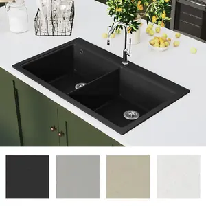 Overmount Kitchen Sink Double Basin Granite Black