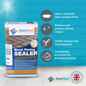 Smartseal Block Paving Sealer, Silk Wet Look Finish, Strong Sand Hardener and Weed Inhibitor for Driveways and Patios, 3 x 5L