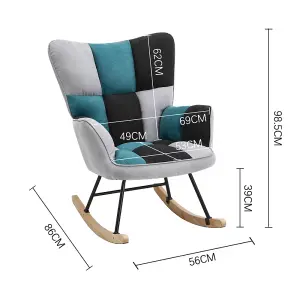 Rocking Armchair Patchwork Linen Effect Rocker Chair Recliner Sofa Chair